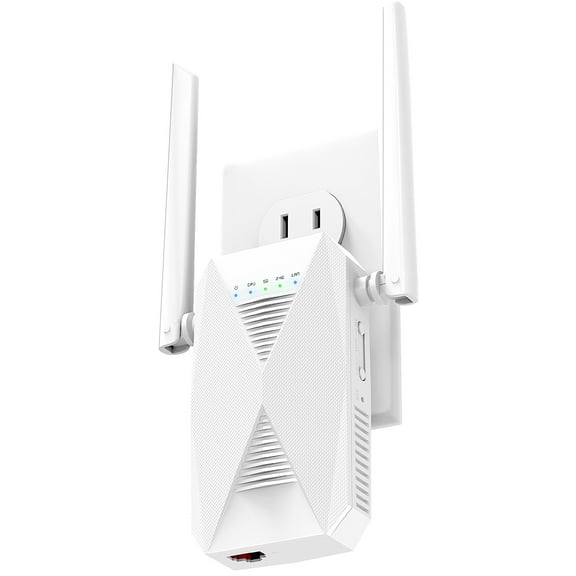 WiFi Range Extender - 1.2 Gigabit Dual Band Signal Booster, up to 3000sq.ft - 5 GHz/2.4 GHz, Internet Repeater, 30+ Devices, Indoors/Outdoors, Easy One-Click Set Up, Ethernet Port