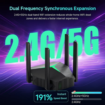 AC1200 Dual Band WiFi Range Extender - WiFi Booster with 4 External Antennas & MIMO Tech, 3 Modes (Repeater/AP/Router), Type-C Powered, Plug and Play Easy Setup for Home Office,Black.