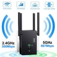 thumbnail image 1 of WiFi Range Extender Repeater, 5GHz/2.4GHz Dual Band 1200Mbps WiFi Repeater Wireless Signal Booster, 360 Degree Full Coverage WiFi Extender Signal Amplifier with 4 Band Antennas, 1 of 8