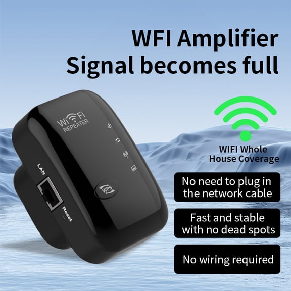 WiFi Range Extender WiFi Signal Booster Wireless Signal Amplifier 2.4GHz 300Mbps Band up to Internet Range Booster with Integrated Antennas LAN Port Black