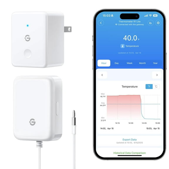 WiFi Refrigerator Thermometer with Alarm, Wireless Digital Freezer Temperature Gauge with App Control, 2 Years Free Data Export, for Home Kitchen Fridge Hot Tub