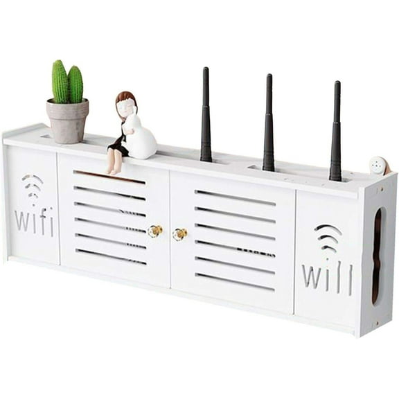 WiFi Router Storage Box Shelf Wall Mounted Router Box Hide White Simple Small Stripes Decorative WiFi Box WLAN Router Shelf For Hom Office