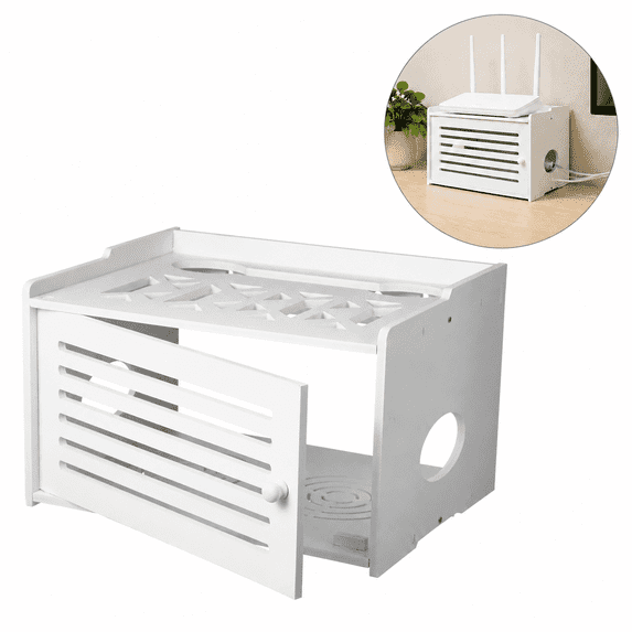 WiFi Router Storage Cabinet, Router Box Hider, WiFi Box Hider, WiFi Router Box Hider, Router Hider, Large‑Capacity PVC Router Shelf Storage, Cable Organizer Management Rack for Modem and Power Strips