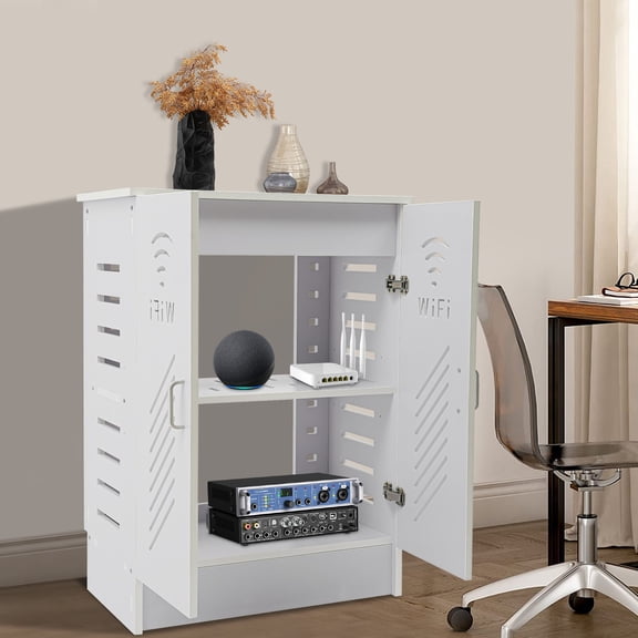 WiFi Router Storage Cabinet with Ventilation Holes 50x30x70cm Grey White