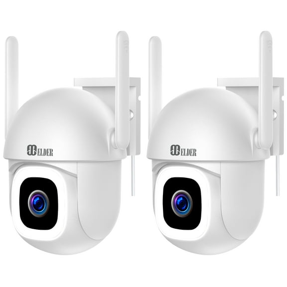 WiFi Security Camera 2K+ Outdoor x2 Pack Semi Wireless PTZ 64GB, DIY Smart Home AI Human Motion, Spotlight Deterrence & Color Night Vision, Works with Hey Google & Alexa, Elder Brand