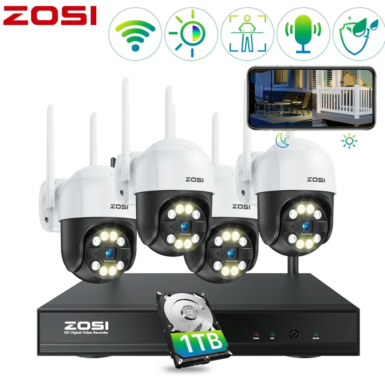 WiFi Security Camera System ZOSI 360 View PTZ Wireless Audio