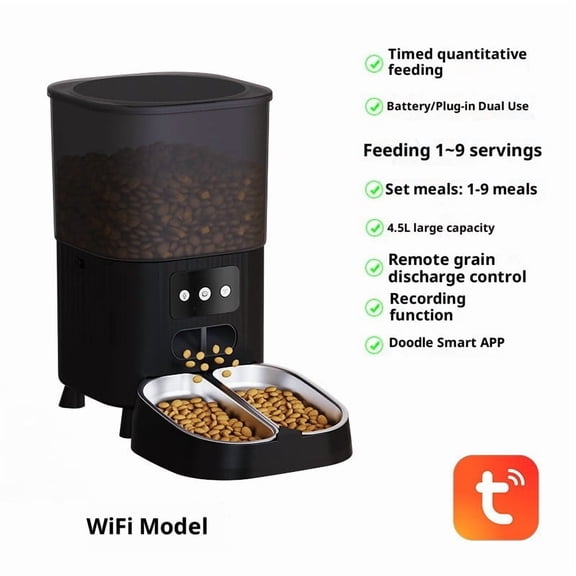 WiFi Smart Automatic Pet Feeder, Timing and Quantitative Food Dispenser with Remote Feeding, Voice & Video Function, USB Powered Design for Cats and Dogs