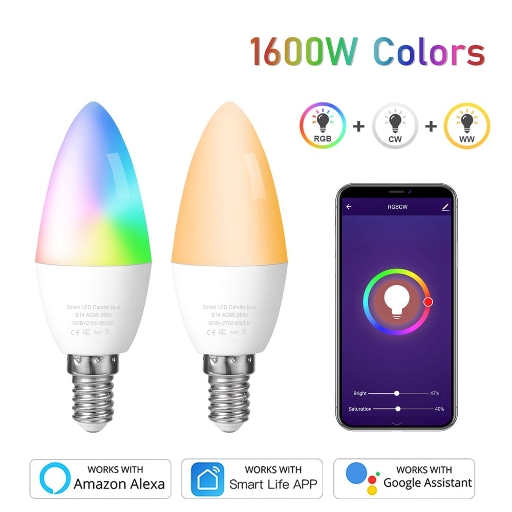 WiFi Smart Bulb,LED Candle Bulb E14 Dimmable Light SmartLife / Tuya Remote  Control Fitting for Alexa Google Home Smart Light Bulb