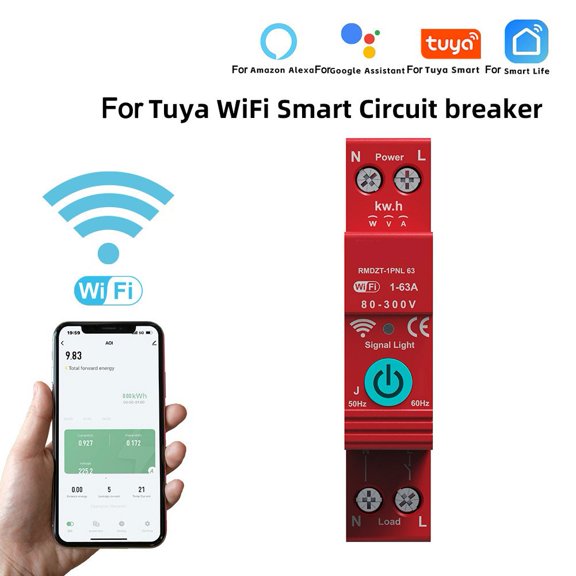 WiFi Smart Circuit Breaker 63A- With Real-Time For Energy Monitoring, Remote Control Via For TUYA For Smart App, Timer Switch For Home Automation