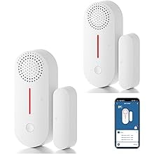 WiFi Smart Door Sensor, Wireless Door Window Sensor Alarm, Mini Contact Sensor for Home Security, Push Notification, Volume Adjustable, Timer, Compatible with Alexa/Google Assistant 2 Pack