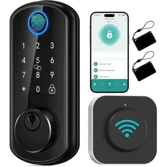 WiFi Smart Front Door Lock: Keyless Entry Fingerprint Deadbolt - Alexa Bluetooth Electronic Keypad Door Locks for House Apartment Auto Lock APP Remote Control Black$$Tools & Hardware Other