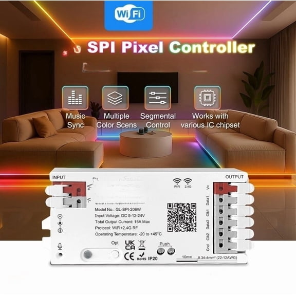 WiFi Smart LED Strip Controller For Tuya App, For Zigbee 3.0 & 2.4G RF, RGB CW Dimmer With Music, Voice Control, 20-Segment Addressable For Digital Pixel Lights(2.4G+WIFI)