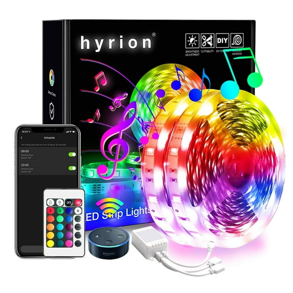 WiFi Smart Led Strip Lights 50ft, 2 Rolls of 25ft Compatible with Alexa, hyrion RGB Led Light Strips, 16 Million Colors App Controlled Sync to Music Led Lights for Bedroom