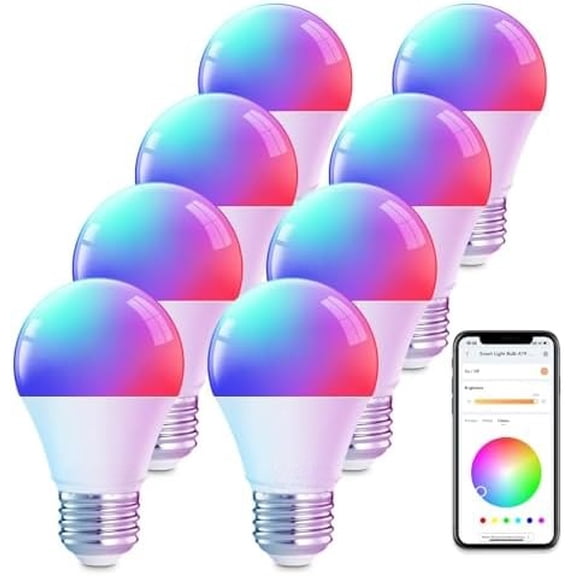 WiFi Smart Light Bulbs, Alexa Light Bulb Work with Alexa, Google Home, RGBTW 16 Million Color Changing Light Bulbs Dimmable, Mood Lighting, 2.4GHz Only, A19 E26 WiFi Bulb 60W 800LM 8 Pack