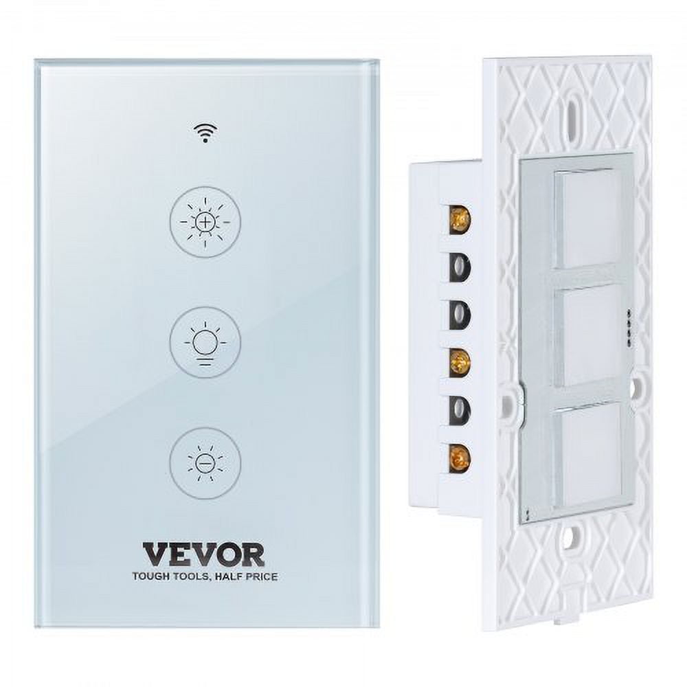 WiFi Smart Light Dimmer Switch, 100-250V AC Wi-Fi 2.4GHz, 15% to 85% Stepless Dimming LED Dimmable Smart Switch with Touch Panel, App Remote Control Voice Compatible with Alexa Google Home