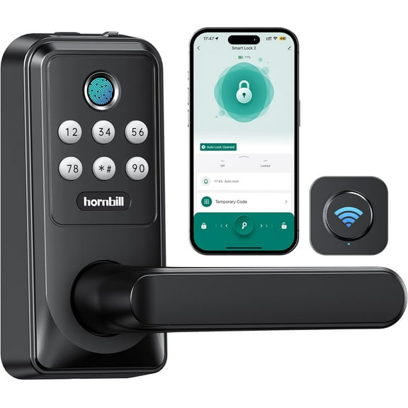 WiFi Smart Lock:  Keyless Entry Door Lock with Handle, APP Remote Keypad Fingerprint Code Unlock, Auto-Lock, Suitable for Home/Office/Rental/Hotel