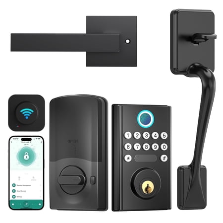 Keyless Entry Door Lock with Handle, Fingerprint Smart Door Lock with WiFi, Keypad & App Control for Front Doors