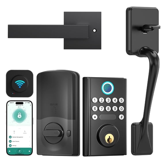 Keyless Entry Door Lock with Handle, Fingerprint Smart Door Lock with WiFi, Keypad & App Control for Front Doors