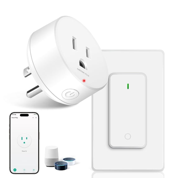 WiFi Smart Outlet Plug with Remote, Electric Smart Plug with Wall Switch,Compatible with Alexa and Google Home via Tuya,15A/1500W,Remote Control from Anywhere,TUV FCC List(2.4G)