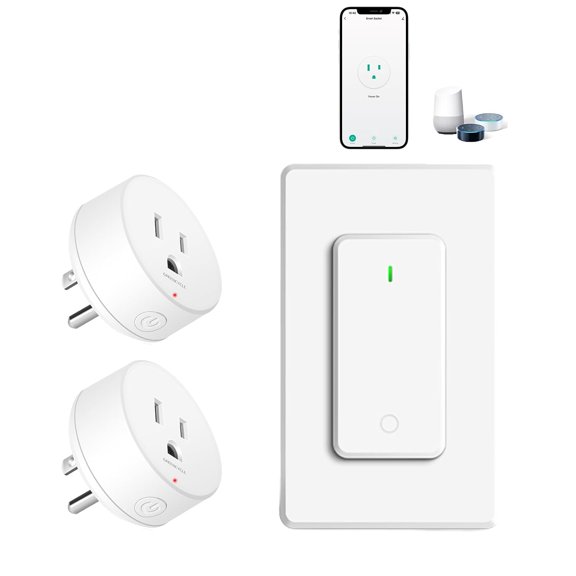 WiFi Smart Outlet Plug with Remote,General 2 Electric Smart Plug with Remote,Compatible with Alexa and Google Home via Tuya,15A/1500W，Remote Control from Anywhere,TUV FCC List(2.4G)