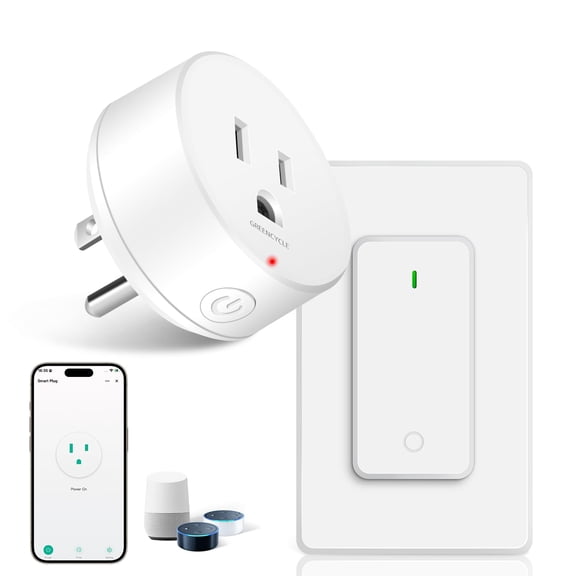 WiFi Smart Outlet Plug with Remote,GreenCycle Electric Smart Plug with Remote,Compatible with Alexa and Google Home via Tuya,15A/1500WRemote Control from Anywhere,TUV FCC List(2.4G)