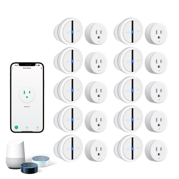 WiFi Smart Outlet Plug with Remote,Nineleaf 10PK Portable Remote Control Outlet Plug with 1PK Magnetic Base Remote,Compatible with Tuya/Smart Life Alexa and Google Home,10A/1500W,TUV FCC List(2.4G)