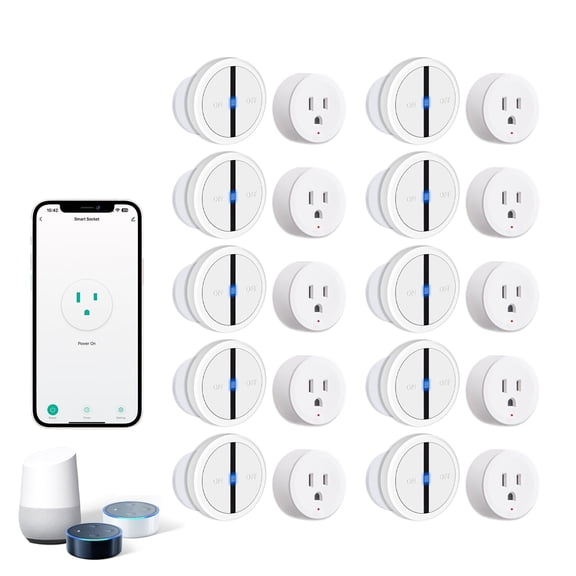 WiFi Smart Outlet Plug with Remote,Nineleaf 10PK Portable Remote Control Outlet Plug with 1PK Magnetic Base Remote,Compatible with Tuya/Smart Life Alexa and Google Home,10A/1500W,TUV FCC List(2.4G)