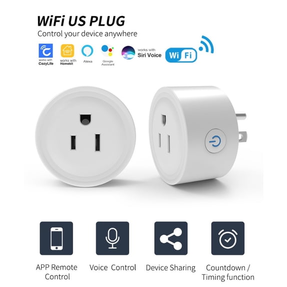 WiFi Smart Plug, App Remote Control & Voice Control Outlet with Timer Function, US Standard Smart Socket Adapter