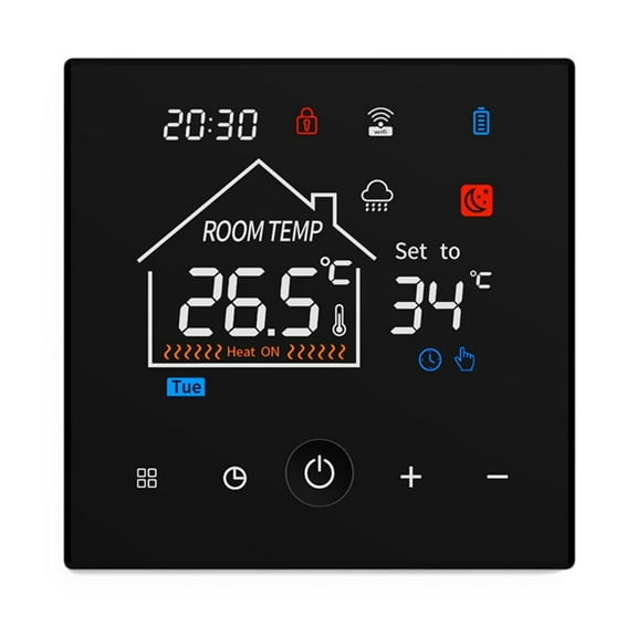 WiFi Smart Programmable Wall Mounted Gas Boiler Thermostat with Weekly Scheduling, Remote App Control, Lock, Multiple Heating Modes, Adjustable Temperature Range 5C to