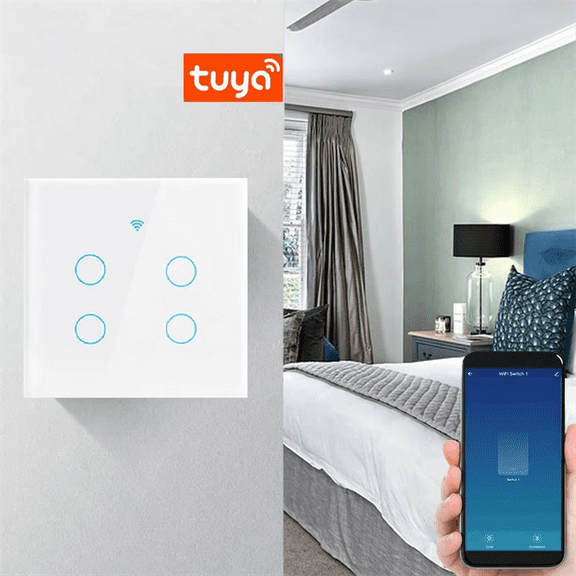 WiFi Smart Switch EU Neutral Wire /No Neutral Wire Touch Light Switch Works with Home 4 Gang Smart Home