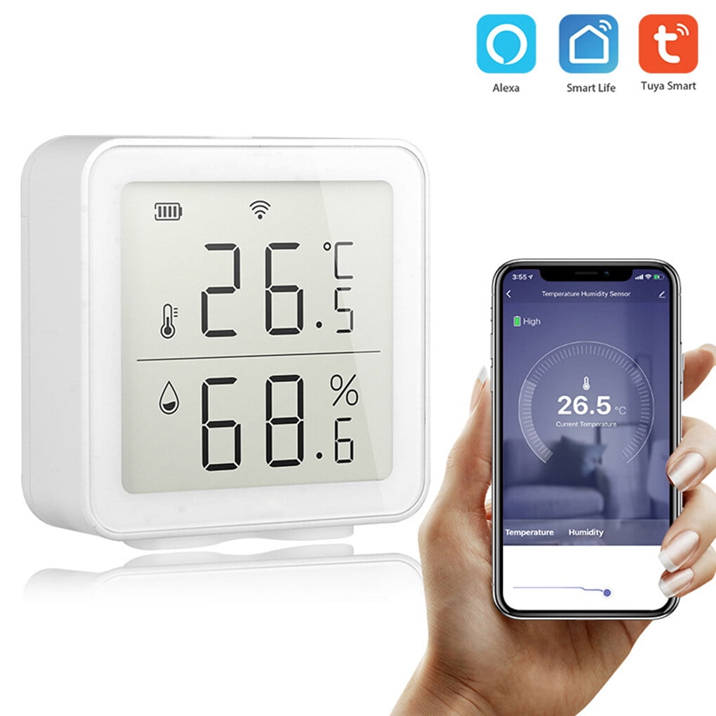 WiFi Smart Thermometer Wall-Mounted Hygrometer Thermometer, Humidity  Temperature Gauge with Remote Monitor, Large LCD Display, White by YY.Home