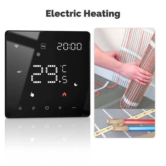 WiFi Smart Thermostat With Touch Screen LCD Display,Programmable Remote Temperature Control For Home Heating Cooling System, Compatible For Tuya App(Black Electric)