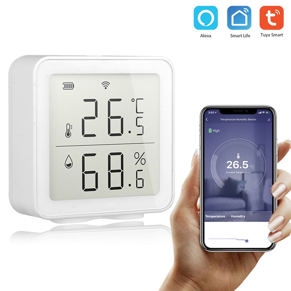 WiFi Smart Wall-Mounted Hygrometer Thermometer, Humidity Temperature Gauge with Remote Monitor, Large LCD Display, White