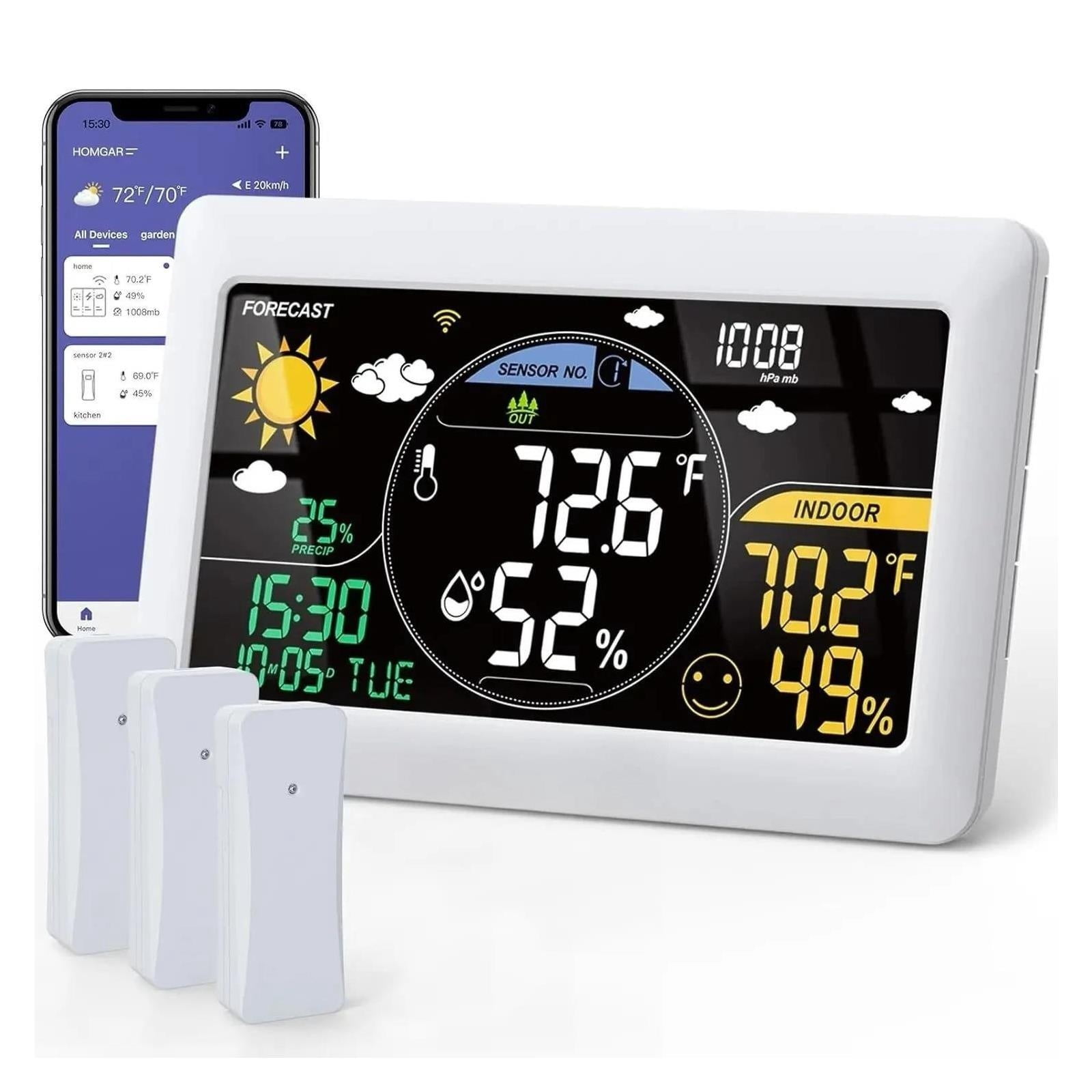WiFi Smart Weather Station Remote Sensor App Control VA Display Rain ...