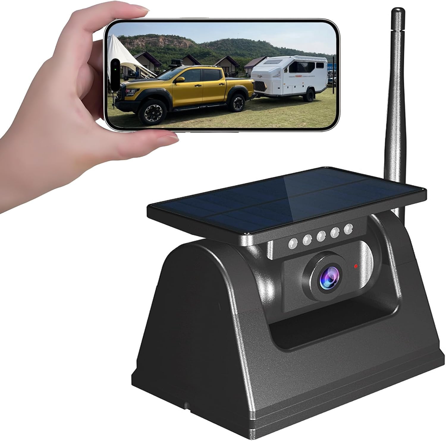 Wireless Solar Rear Camera WiFi Solar Backup Camera, 10000mAh Rechargeable 1080P Rear View Camera ...