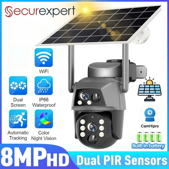 WiFi Solar Dual PIR function Camera Outdoor Dual Lens 8MP 4K WiFi PTZ IP Security Camara With Solar Panel CCTV Built in Battery Auto Tracking Camera