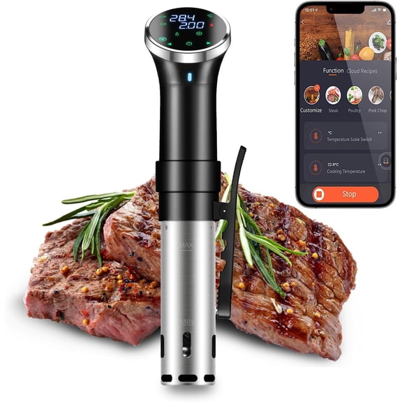 WiFi Sous Vide Cooker with APP Control,1100W Sous Vide Immersion, 3D Heating& LED Display for Home Chefs and Beginners, Party, Temperature Range 77-203 Ultra-Quiet Slow Cooking Sous-vide APP Control
