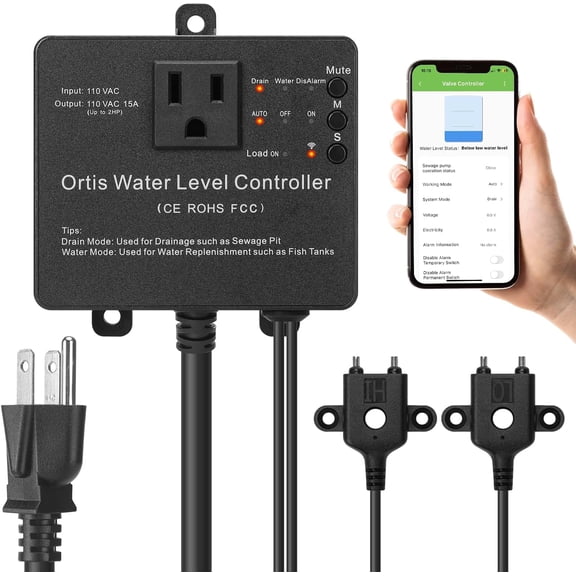 WiFi Sump Pump Controller with Alarm, Real-Time Water Level Monitoring, Failure & Overload Alerts, Keep Basement Dry, for Sump, Submersible & Utility Pumps