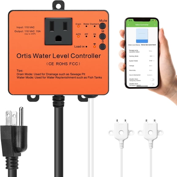 WiFi Sump Pump Controller with Alarm, Real-Time Water Level Monitoring, Failure & Overload Alerts, Keep Basement Dry, for Sump, Submersible & Utility Pumps