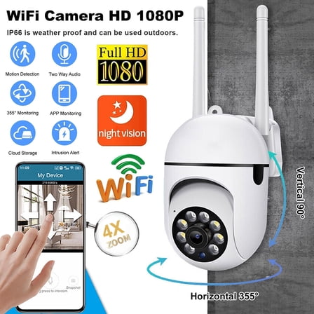WiFi Surveillance Security Camera Outdoor/Home/Dome, Pan-Tilt 360 View, Motion Detection,1080P HD 2-Way Audio,Full Color Night Vision, Waterproof