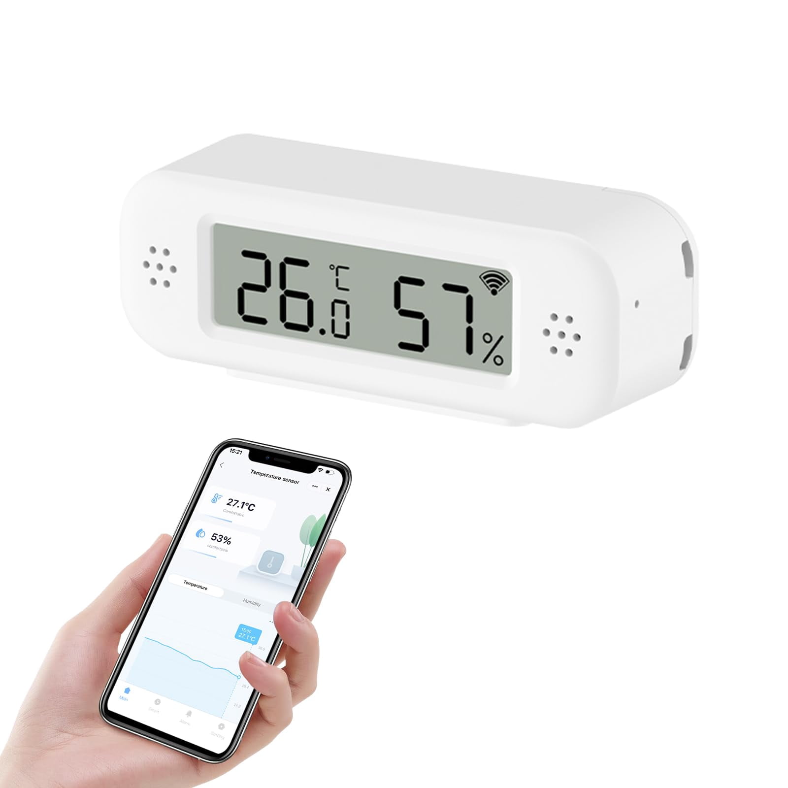 Humidity Unit Display WiFi Temperature & Humidity Monitor with Smart App Alerts White Display ...