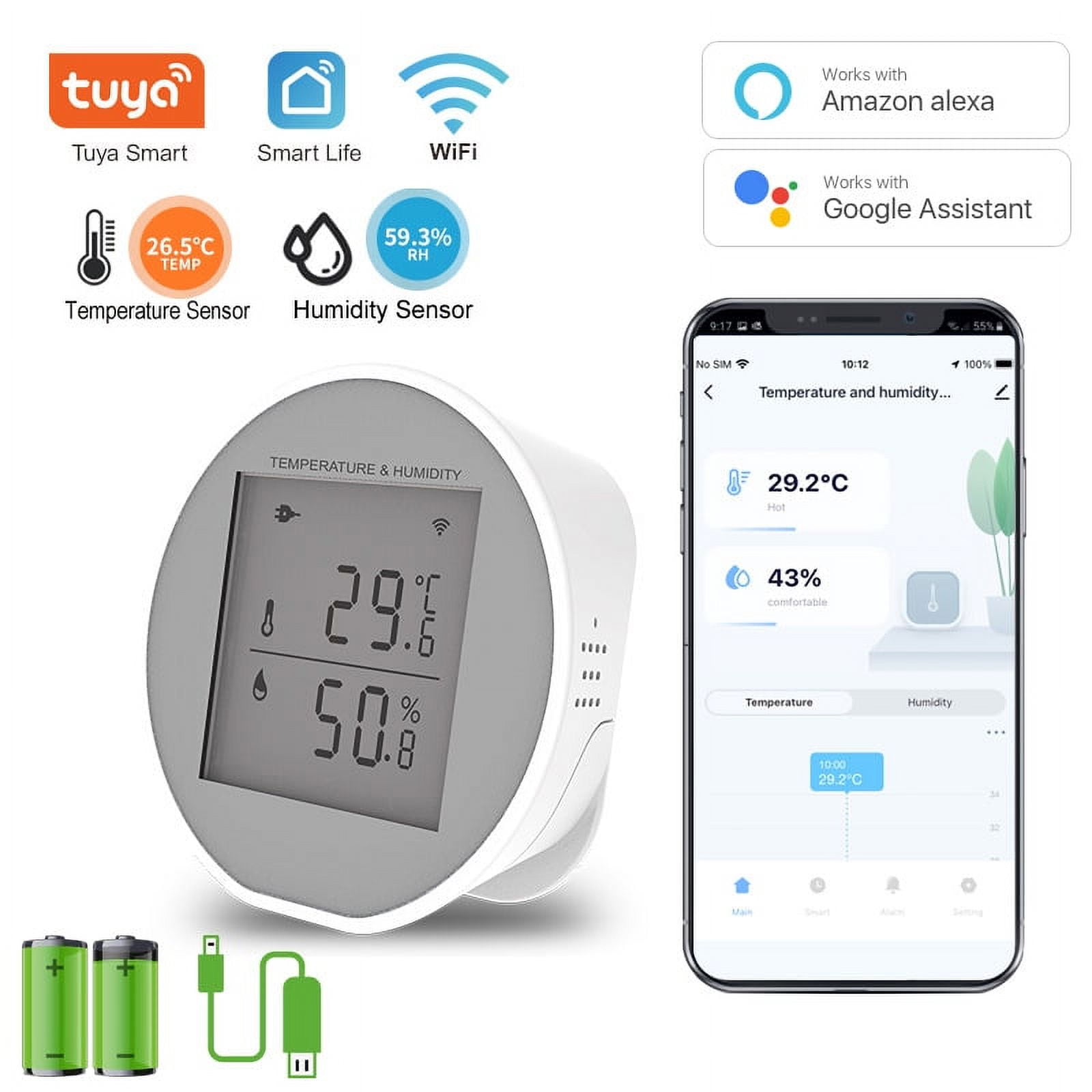 WiFi Temperature Humidity Monitor, WiFi Thermometer Hygrometer Compatible with Alexa and Google Assistant, App Notification Alert