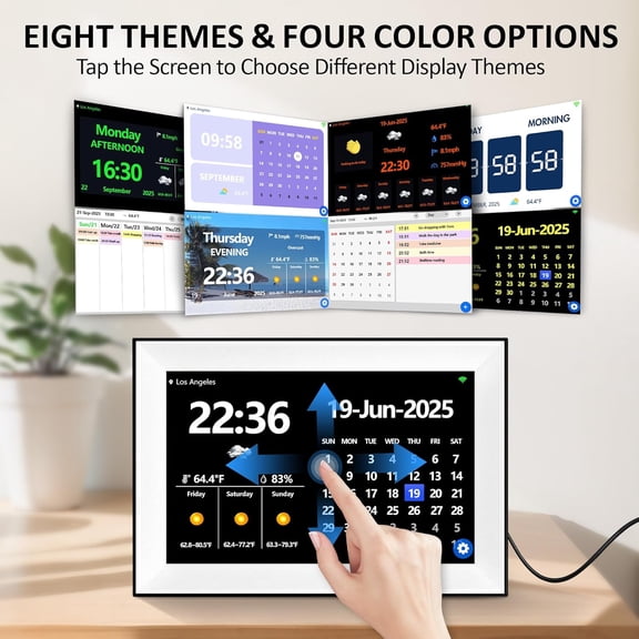 WiFi Touch Screen Digital Calendar Clock 10.1 Inch with 64 Custom Alarms Auto-Sync Date 7-Day Weather Forecast Weekly Schedules Desk Alarm Clock for Bedroom Kitchen