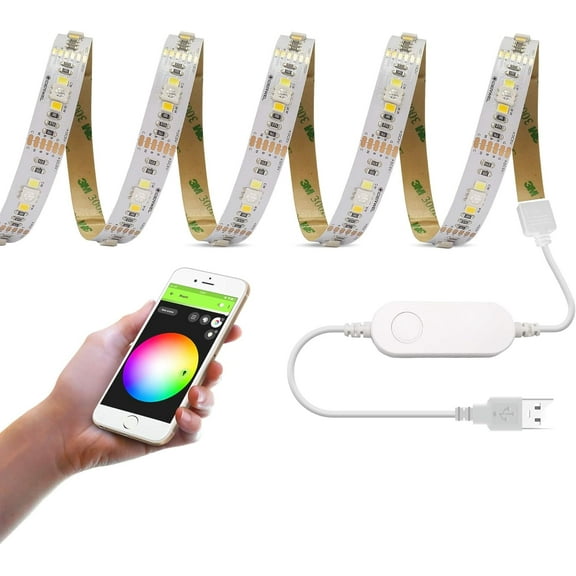 WiFi USB RGBWW LED Light Strip, 10 feet (approximately 3.0 meters), compatible with Alexa and Google Assistant, supports voice and app control