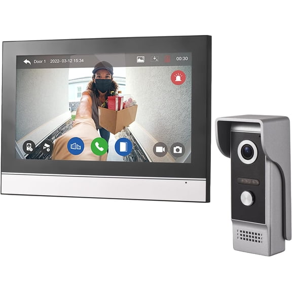 WiFi Video Intercom System, Doorbell Camera with Monitor Wireless,1080P IR & Night Vision Camera, 7 Inch Touch Screen Support TY APP, 2-Way Audio, Electronic Photo Frame, Waterproof