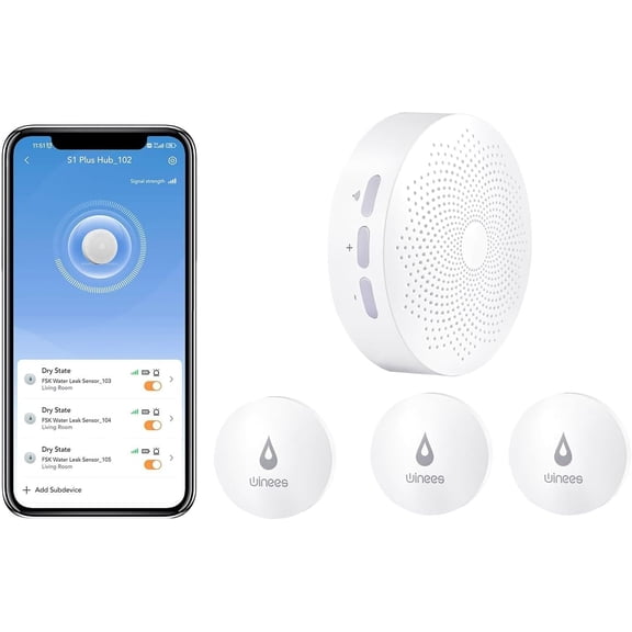 WiFi Water Leak Detector, 3 + 6 Pack Sensors with 100dB Adjustable Alarm, Alert Email&SMS Notification, 100M Transmission for Basement, Bathroom, Laundry, IFTTT, 2.4G Only