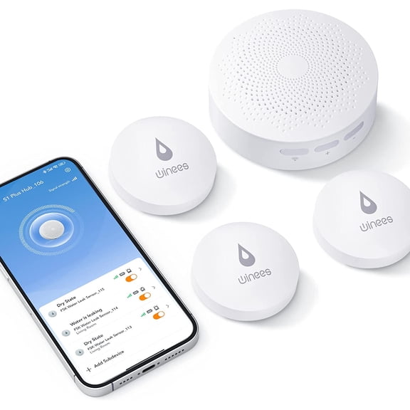 WiFi Water Leak Detector for Home, 3 Pack Sensors with 100dB Adjustable Alarm, Alert Email&SMS Notification, 200M Transmission Basement, Bathroom, Laundry, IFTTT, 2.4G Only