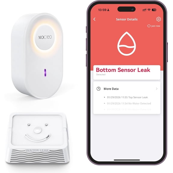 WiFi Water Leak Detector Kit, 2000ft Long Range, SMS App Email Alerts, 105dB Adjustable Alarm, Severity Tracking, 5-Year Battery Life, IP67 Sensor for Basement Kitchen Bathroom