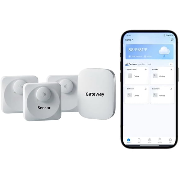 WiFi Water Leak Detector Sensor for Home, Remote Checking Smart Alarm and Drip Alert, Email APP Push Suitable Kitchen, Bathroom, Basement
