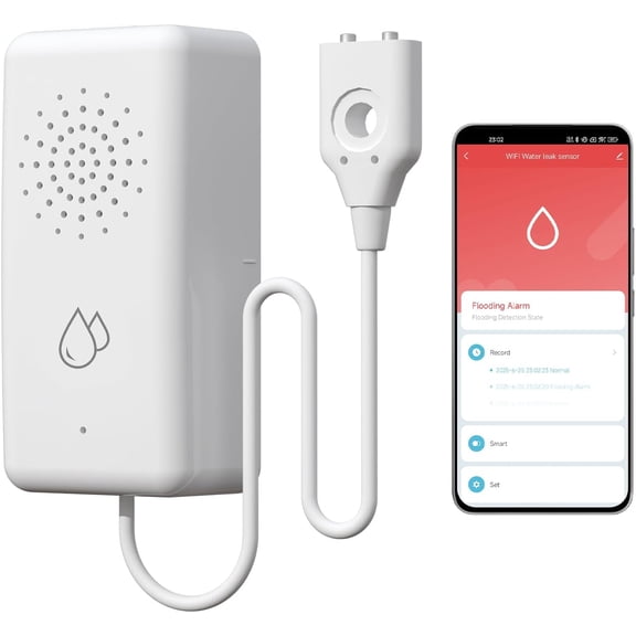 WiFi Water Leak Detector, Smart Water Sensor with Cable, 85dB Audio/App/SMS/Email Alarm, Rapid Leak Detection for Home, Kitchen, Bathroom, Basement, IP65 Waterproof, No Hub Required,1 Pack